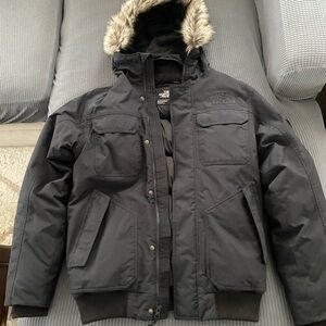 The North Face Men's Black Puffer Jacket with Fur Trim